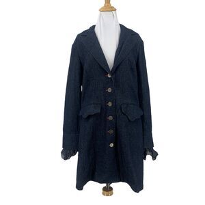 Credibility By Sheri Drobnivk Jacket Womens 12 Blue Mid Length Ruffle Trim Coat